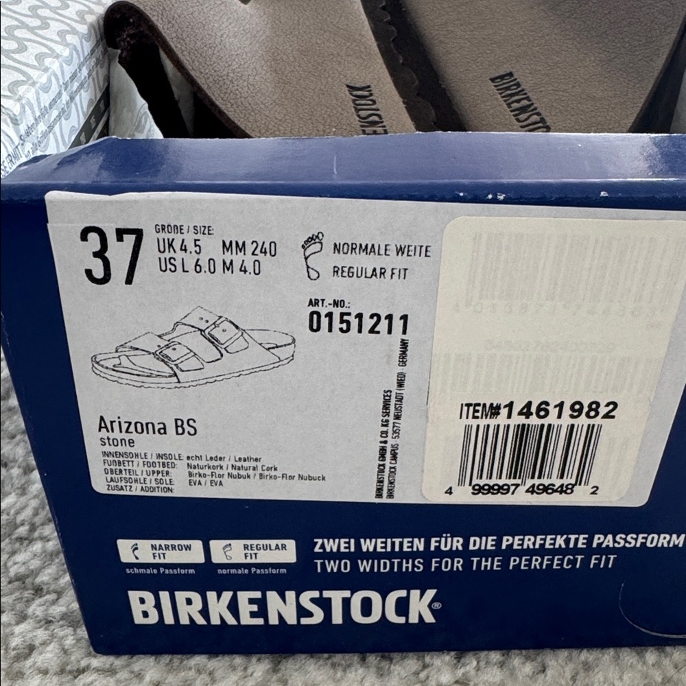 Arizona Birkenstock Women’ Sandals, Stone Color, Size: 37, US: 6-6.5, New in Box - Picture 4 of 4